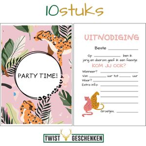 Uitnodigingen kinderfeestje - 10 stuks - uitnodigen feestje jungle - party time - uitnodiging kinderfeestje - uitnodigingen meisje - Twistgeschenken