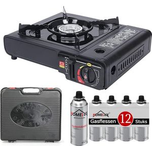 Borvat® - Draagbare Gasfornuis - Camping Kookstel - Gas Stove - Gasfornuis - Kooktoestel - Outdoor - Op Reis - 12 gasflessen