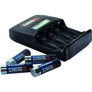 Desq LCD slimme 1 uurs batterij-snellader incl. 4 ready for use AA longlife batt. + 12v