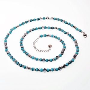 57cm tot 62cm Turquoise Howliet Kralenketting Heren - Stalen Zilverkleur - Natuursteen - Halsketting