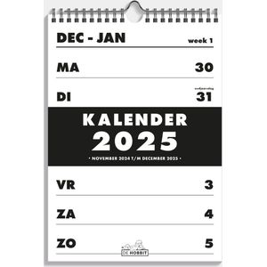 Hobbit - Spiraalkalender 2025 - Weekplanner - Weekkalender - A4 (29,7 x 21 cm) - Zwart/Wit