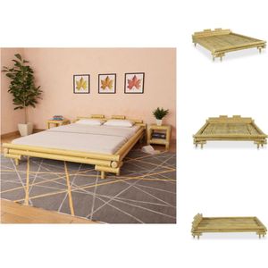 vidaXL Bed Bamboe - Natuurlijk Rattan - 221 x 181 x 58 cm - Matras 200 x 160 cm - Inclusief Lattenbodem - Bed