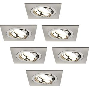 Ledvion Set van 6 LED Inbouwspots Sevilla, RVS, 5W, 2700K, 92 mm, Dimbaar, Vierkant, Badkamer Inbouwspots, Plafondspots, Inbouwspot Frame