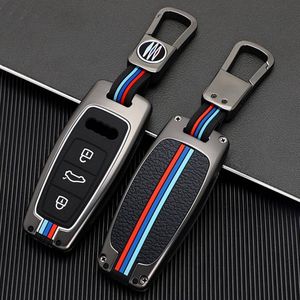 Metalen Autosleutel hoesje - Sleutelhoesje - Sleutelcover - Autosleutelhoes - Geschikt voor Audi - Grijs - D3 - Auto Sleutel Accessoires gadgets - Kado Cadeau man - vrouw