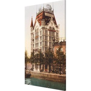 Oud Stadsgezicht Rotterdam - Witte Huis - Oude Foto Print op Canvas Doek - 60x90 cm