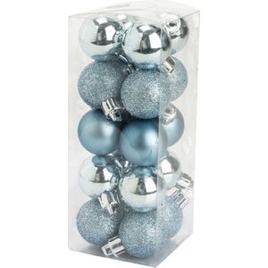 Cosy & Trendy Kerstballen - 20 ST - ijsblauw - mat - glans - glitter - kunststof