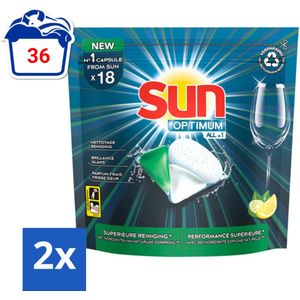 Sun Optimum - All-in-1 - Vaatwasmiddel - Capsules - Citroen - 18 Capsules - Voordeelverpakking - 2 stuks