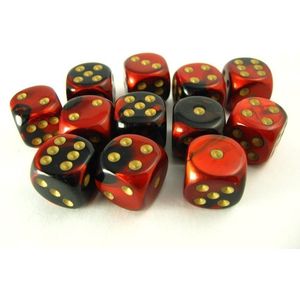 Chessex 12 x D6 Set Gemini 16mm - Black-Red/Gold