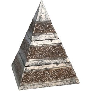Gerimport Piramide opbergkistje met deksel - zilver - 14 x 14 x 20 cm - Sieraden/spulletjes - metaal - Geheime opbergruimte