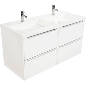 Saqu Salto voorgemonteerd badmeubel incl. glans witte wastafel met 2 kraangaten 120x52cm glans wit