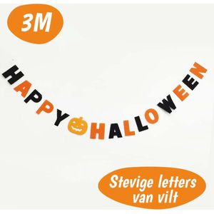 Happy Halloween Slinger - Zwart Oranje - 3M - Vilt - Halloween Decoratie - Halloween Versiering - Letterslinger
