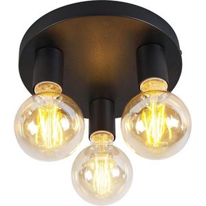 QAZQA facil - Klassieke Plafondlamp - 3 lichts - Ø 250 mm - Zwart - Woonkamer | Slaapkamer | Keuken