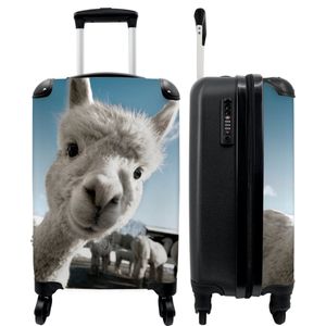 NoBoringSuitcases.com - Koffer - Past binnen 55x40x20 cm en 55x35x25 cm - Trolley handbagage - Alpaca - Dieren - Valiezen met wieltjes volwassenen - Reiskoffer op wielen - Rolkoffer lichtgewicht - MuchoWow