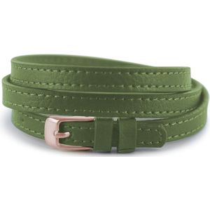 Silventi 980170012 Leren Wikkelarmband met Stalen Gesp 60cm - 7mm - Armband - Wrap - Olijf Groen - Rosegoudkleurig