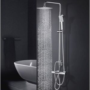 Complete Douchekraan Set met Thermostaat en 8 Inch Regendouche - Douchesysteem met Handdouche en Hoofddouche in Chroom