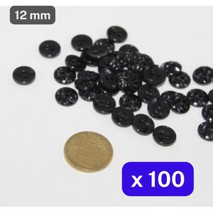 100 Stuks NYLON KNOPEN, Maat 12MM, 2 Gaatjes, Kleur ZWART