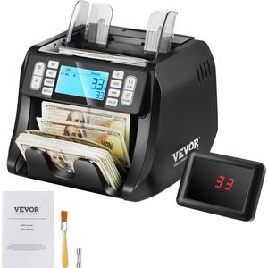 VEVOR Bankbiljettenteller, Met Gemengde Denominatie Met Uv, Mg, Ir En Dd-Detectie Van Valse Bankbiljetten, Lcd-Display, Telsnelheid: 1200/Min, Hoppercapaciteit: 500 Bankbiljetten