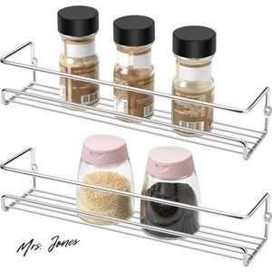 Mrs. Jones Premium Collection Kruidenrek 2-laags - Wandmontage - Keukenkast - Voorraaddeur - Lonian Organiser - Opbergrek .