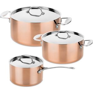 Mepra Pannenset Toscana - Kookpan ø 20, 24 & Steelpan ø 16 cm + Deksels - Koper - 3 Delig