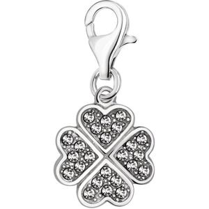 Quiges – Charm – Hanger - Klaver met Zirkonia - Verzilverd - karabijnslot - geschikt - voor - Bedelarmband - QHC021