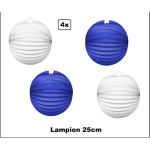 4x Lampion Blauw/wit 25cm - festival thema feest verjaardag party papier BBQ strand licht fun