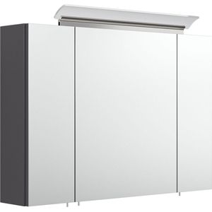 Spiegelkast Aron Antraciet - MDF - Breedte 90 cm - Hoogte 62 cm - Diepte 17 cm - Met stopcontact - Met verlichting