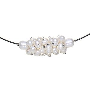 Zoetwater parelketting White Oval Ball - echte parels - wit - zwart - zilver - magneetslot - sieraden zakje - cadeau voor haar - kerst cadeau - Moederdag cadeau
