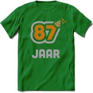 87 Jaar Feest T-Shirt | Goud - Zilver | Grappig Verjaardag Cadeau Shirt | Dames - Heren - Unisex | Tshirt Kleding Kado | - Donker Groen - S