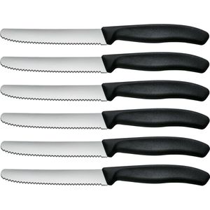 Ontbijtmes, 6 stuks, tafelmessen met gekartelde rand, broodmes, ontbijtmes, tafelmes van roestvrij staal, bestekmessenset voor de horeca thuis, vaatwasmachinebestendig