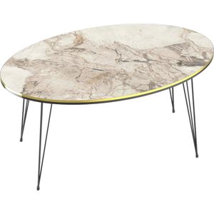 In And OutdoorMatch Salontafel Maurice - Ovaal - 41x90x50 cm - Marmer Wit en Goud - Spaanplaat en Metaal - Stijlvol design