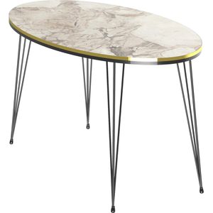 In And OutdoorMatch Salontafel Maurice - Ovaal - 41x90x50 cm - Marmer Wit en Goud - Spaanplaat en Metaal - Stijlvol design