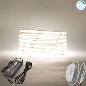 LED Strip COB - 5 Meter - Complete set - 6000k - koud wit - 320LED/m - Met handmatige dimmer
