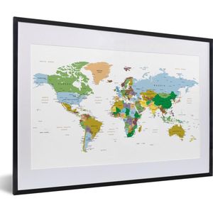 Fotolijst incl. Poster - Wereldkaart - Aarde - Kleuren - 60x40 cm - Posterlijst