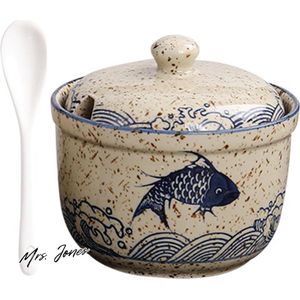Mrs. Jones Suikerpot keramiek suikerpot met deksel en lepel - kruidenpotjes kruidenpot met deksel voor suiker zout kaas specerijen .