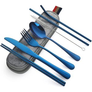 Selbro ® 8-Delige Herbruikbare Roestvrijstalen Bestekset voor Reizen en Outdoor Avonturen