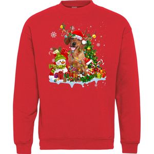 Kersttrui Kerst Teckel | Foute Kersttrui Dames Heren | Kerstcadeau | Kerstpakket | Rood | maat 4XL