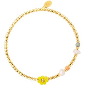 Stainless Steel Bracelet Flower - Yehwang - Kralenarmband - 17 cm - Goud