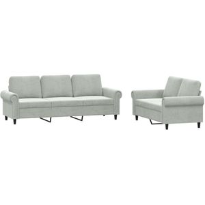 The Living Store 2-delige Loungeset met kussens fluweel lichtgrijs - Loungeset - Bankstel - Fluweel Sofa - Lounge Meubels - 2 Persoons Bank