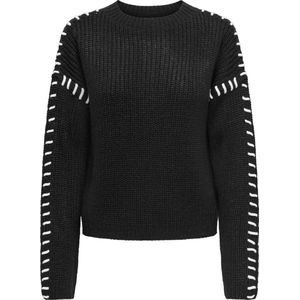 Jacqueline de Yong Trui Jdyrosella L/s Stitch Pullover Knt 15329787 Black/w White S Dames Maat - XS