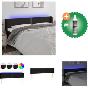 vidaXL LED-hoofdbord - zwart - 163 x 16 x 78/88 cm - verstelbare hoogte - duurzaam materiaal - kleurrijke LED-verlichting - comfortabele ondersteuning - snijdbare LED-strip - montagehandleiding inbegrepen - Bedonderdeel - Inclusief Reiniger