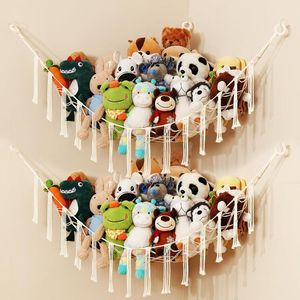 Pakket van 2 Opbergnetten voor Knuffels, Boho Macrame Knuffelhangmat, Hangende Speelgoedorganizer voor Pluche Speelgoed en Knuffelberen in de Kinderkamer.