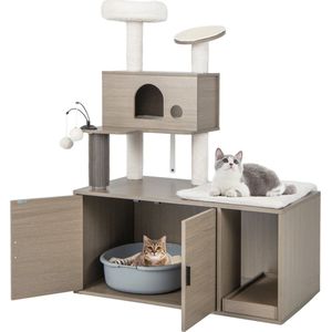 SureDeal® - Kattenhuis - Kattenbak - Krabpaal - Kast - 2-in-1 - Halmeubel - Nachtkastje - Opgeruimde Kamer - 95x55,5x132 cm - Kattenmand - Dressoir - Bijzetkastje - Katten - Dierenhuis