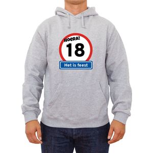 Trui Hoera 18 jaar |Fotofabriek Trui Hoera het is feest |Grijze trui maat XL|Verjaardagscadeau| Unisex trui verjaardag (XL)