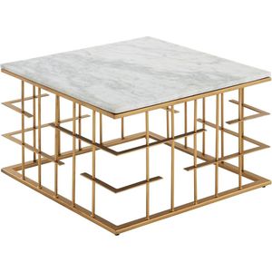 LifeStages® Salontafel echt marmer wit 55 x 55 x 35 cm banktafel metaal goud design woonkamertafel vierkant kleine salontafel modern vierkant bijzettafel bijzettafel woonkamer