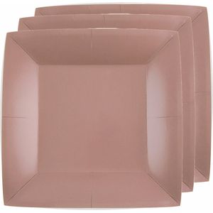 Santex feest diner bordjes - 30x stuks - papier/karton vierkant - rose goud - 23cm