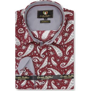 Heren Overhemd - Slim Fit - Paisley Shirt  - Rood - Maat XL