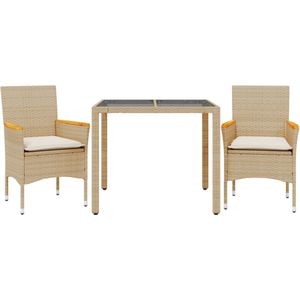 vidaXL - 3-delige - Tuinset - met - kussens - poly - rattan - en - glas - beige