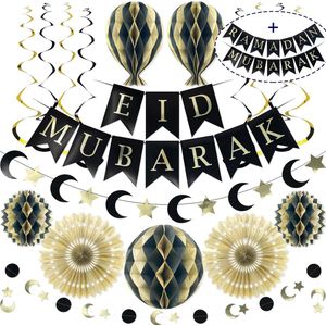 Hoogwaardige herbruikbare Eid-decoraties - Eid Mubarak-decoraties - Ramadan-decoraties voor thuis - multifunctionele Eid Mubarak-banier, hangende maan, sikkel en ster-decoraties - islamitische decoraties voor thuis