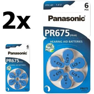 12 Stuks (2 Blisters a 6St) - Panasonic 675 / PR675 / PR44 Gehoorapparaat batterijen