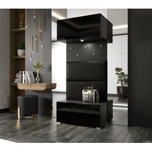 Kledingkast - Halmeubel - Schoenenkast - 5 hangers - Planken - Kleur Glanzend zwart + Zwarte panelen